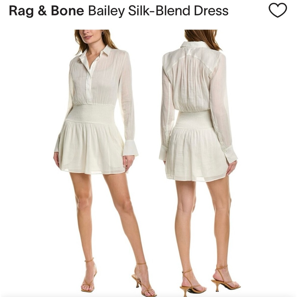 Rag & Bone long sleeve Bailey Smocked Dress White nwt